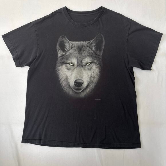 The Mountain T-Shirt Black and White Wolf Face  Graphic Tee Shirt Size Large - Picture 1 of 4